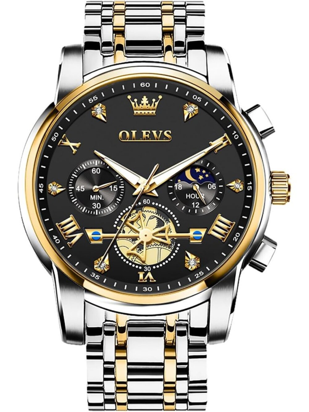 Men's Black/ Two Tone Stainless Steel Chronograph Waterproof Quartz Dress Watch